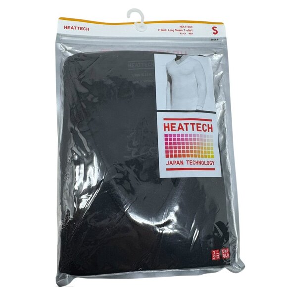 UNIQLO Mens Heattech v-Neck Long Sleeve T-shirt black size Small heat tech NWT - Picture 1 of 5